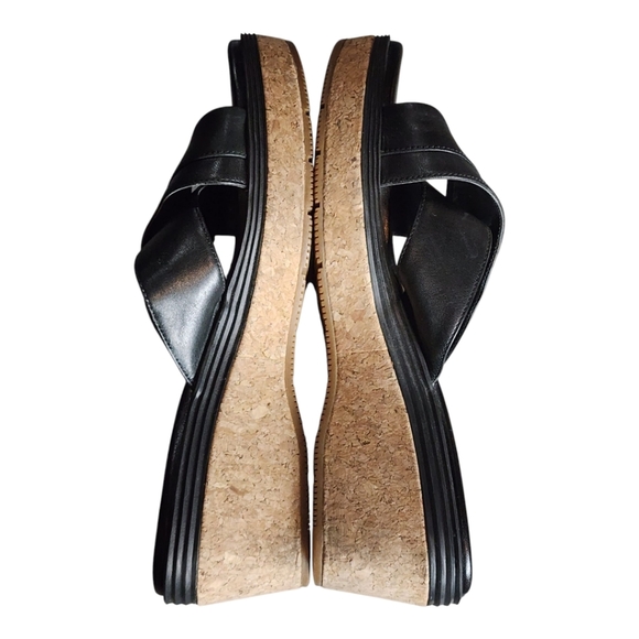 Cole Haan Grand.OS Black Leather Cork Wedge Sandals Slide 7B Comfort - Picture 7 of 14